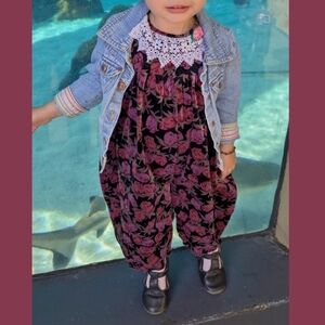 Vintage Toddler Valentine's Floral Velvet Bubble Jumpsuit